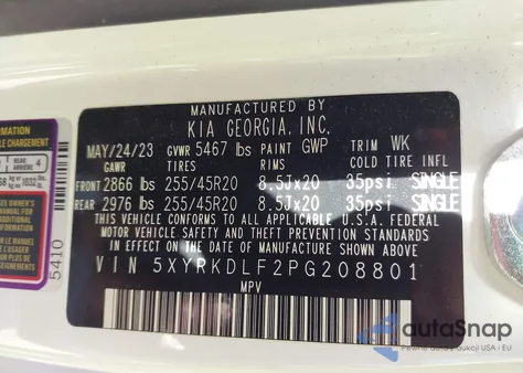 2023 Kia Sorento Sx из США, поврежденный, VIN 5XYRKDLF2PG208801